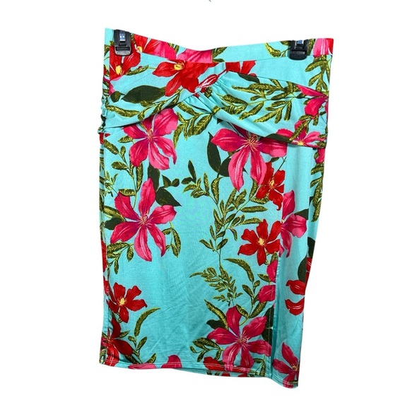 Guess Katalina Ruched Knee Length Pencil Skirt Floral Silky Summer Vacation Slim - Picture 3 of 10